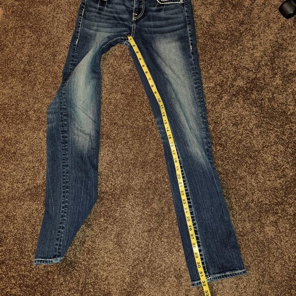 Vigoss Distressed Embroidered Pockets Straight Denim Jeans - Picture 8 of 11